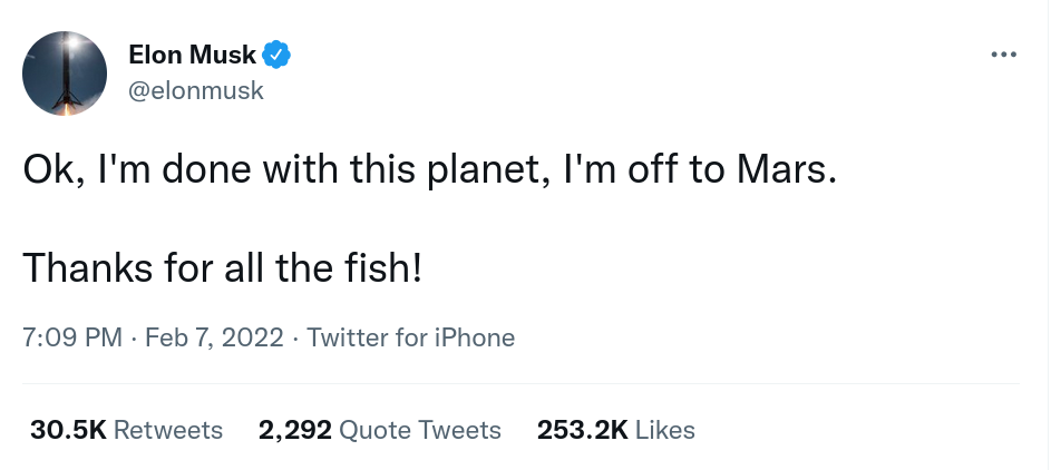 Elon Musk says good bye to earth